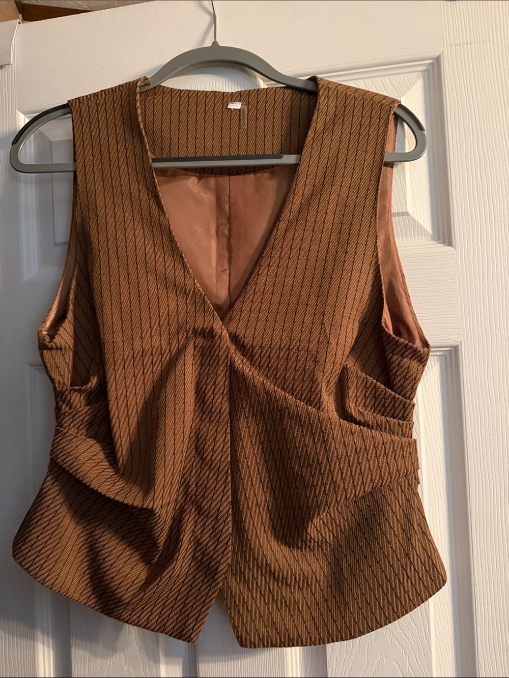 Women's Brown Textured V-Neck Tunic Vest
